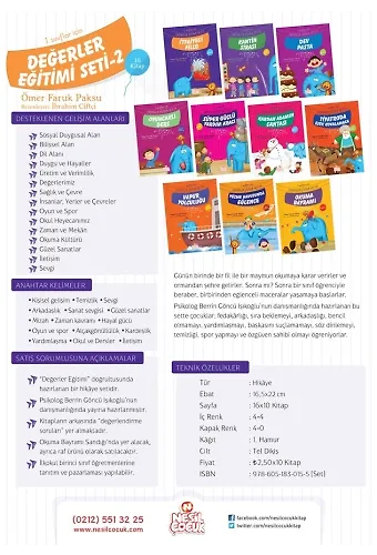 1. Sınıflar İçin Değerler Eğitimi Seti 2 (10 Kitap)
