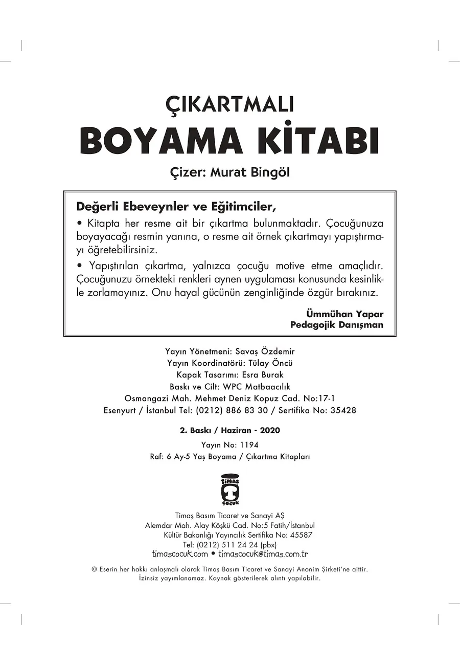 Çıkartmalı Boyama Kitabı – Sayfa 1
