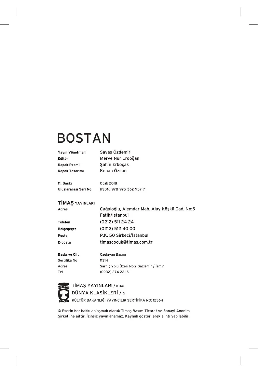 Bostan (Gençlik Klasikleri) – Sayfa 1