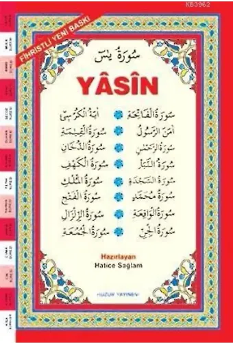 Arapça Fihristli Yasin-i Şerif (Kod:025) - Orta Boy; Bilgisayar Hatlı