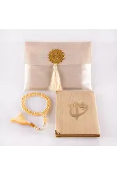 Şantuk Çantalı Tesbih + Yasin Hediye Seti (Çanta Boy, ElifVav, Raşel, Gold)