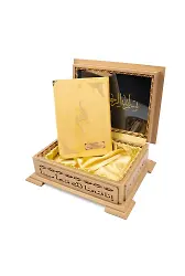 Ahşap Kutulu Kadife Kuranı Kerim (Hafız Boy, Divan Lafzatullah, Gold)