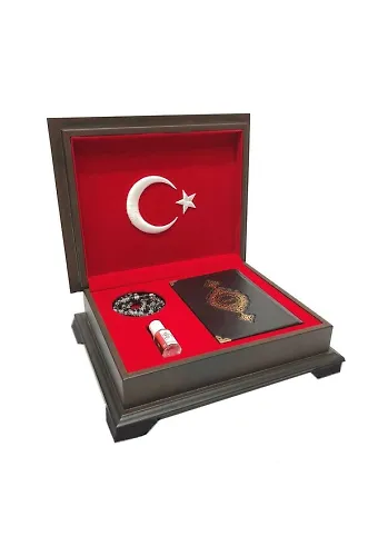 Ahşap Kutulu Kuranı Kerim (0353 - Çanta Boy, Ay-Yıldız)