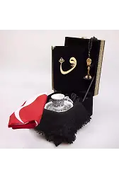 Bayrak + Fincan + Şal + Tesbih + Kuran Hediye Seti (Hafız Boy, Kabe Motifli)