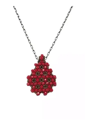 Bordo Cevşen Kolye (Kristal, Damla)