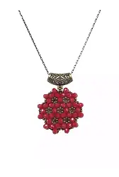 Bordo Cevşen Kolye (Kristal, Yuvarlak)