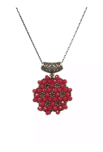 Bordo Cevşen Kolye (Kristal, Yuvarlak)