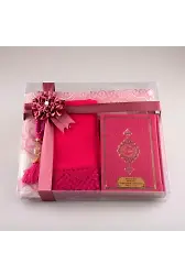 Şal + Seccade + Tesbih + Kuran Hediye Seti (Çanta Boy, Fuşya Pembe)