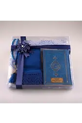 Şal + Seccade + Tesbih + Kuran Hediye Seti (Çanta Boy, Lacivert)