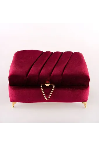 Çizgili Kutu Çeyizlik, Şal + Seccade + Tesbih + Kuran Hediye Seti (Hafız B. Kadife, Bordo, Elif-Vav)