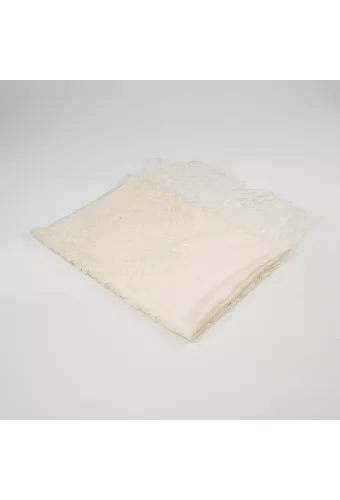 Dantelli Püsküllü Şal (Mevlid Örtüsü, 166x61 cm. Krem)