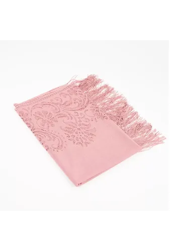 Dantelli Püsküllü Şal (Mevlid Örtüsü, 166x61 cm. Pembe)