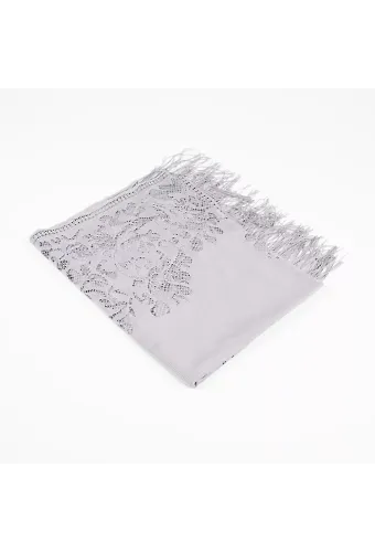 Dantelli Püsküllü Şal (Mevlid Örtüsü, 166x61 cm. Gri)
