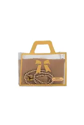 Flamlı Eşarp (96x96 cm) + Tesbih Hediye Seti (Gold)