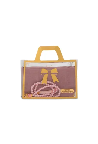 Flamlı Eşarp (96x96 cm) + Tesbih Hediye Seti (Pembe)