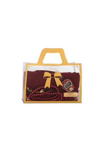 Flamlı Eşarp (96x96 cm) + Tesbih + Zikirmatik Hediye Seti (Bordo)