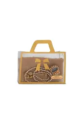 Flamlı Eşarp (96x96 cm) + Tesbih + Zikirmatik Hediye Seti (Gold)