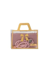 Flamlı Eşarp (96x96 cm) + Tesbih + Zikirmatik Hediye Seti (Pembe)
