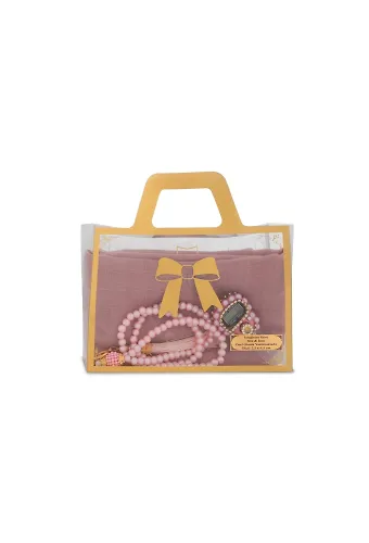 Flamlı Eşarp (96x96 cm) + Tesbih + Zikirmatik Hediye Seti (Pembe)
