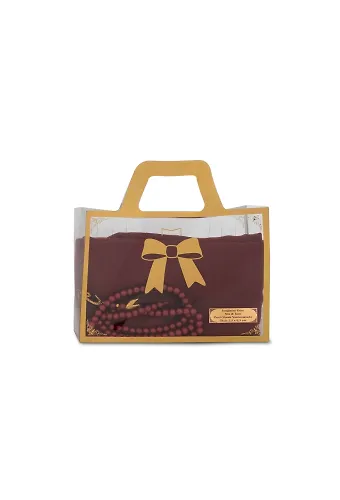 Flamlı Eşarp (96x96 cm) + Tesbih Hediye Seti (Bordo)