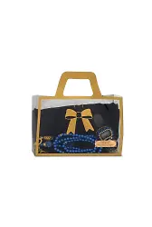 Flamlı Eşarp (96x96 cm) + Tesbih + Zikirmatik Hediye Seti (Lacivert)