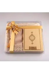 Şal + Seccade + Tesbih + Kuran Hediye Seti (Hafız Boy, Gold)