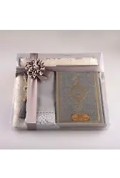 Şal + Seccade + Tesbih + Kuran Hediye Seti (Hafız Boy, Gri)