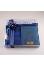 Şal + Seccade + Tesbih + Kuran Hediye Seti (Hafız Boy, Lacivert)