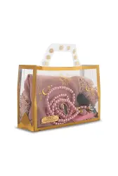 İğne Oyalı Şal + Tesbih + Zikirmatik + Esans Hediye Seti (Pembe)