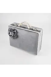 Kadife Sandık Çeyizlik Kuran Kutusu (Gri, İçi Boş Kutu)