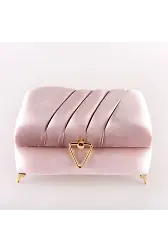 Kadife Sandık Çeyizlik Kuran Kutusu, Çizgili (Pudra Pembe, İçi Boş Kutu)
