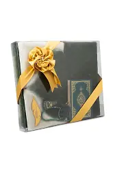 Kadife Seccade (120x70) + Tesbih + Zikirmatik + Ayraç + Çanta Boy Kuran Hediye Seti (Yeşil)