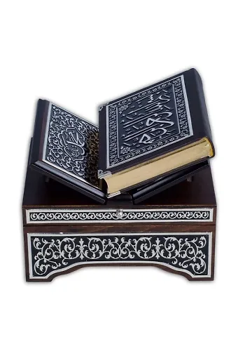 Kanat Sandıklı Siyah Kaplama Gümüş Kuranı Kerim (Hafız Boy)