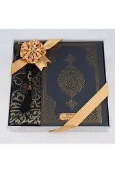 Kuran + Seccade + Tesbih Hediye Seti (Orta Boy, Ekonomik Cilt, Desenli Kutu, Siyah)