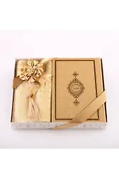 Kuran + Seccade + Tesbih Hediye Seti (Hafız Boy, Termo Deri, Desenli Kutu, Gold)