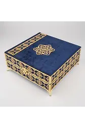 Kuran + Seccade + Tesbih Hediye Seti (Orta Boy, Raşel Kare Kutu, Lacivert)