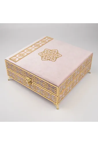 Kuran + Seccade + Tesbih Hediye Seti (Orta Boy, Raşel Kare Kutu, Pembe)