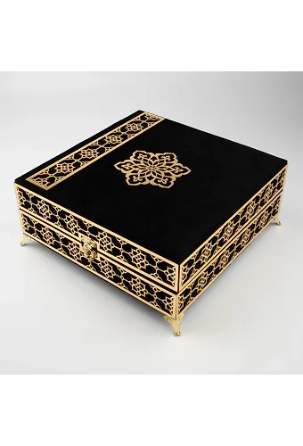 Kuran + Seccade + Tesbih Hediye Seti (Orta Boy, Raşel Kare Kutu, Siyah)