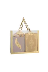 Kuran + Seccade + Eşarp + Tesbih + Zikirmatik + Ayraç Hediye Seti (Çanta Boy, Gold)