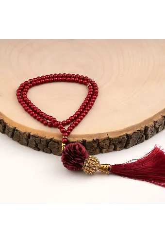 Mini Taşlı Güllü Tesbih Bordo (99lu - 6mm)