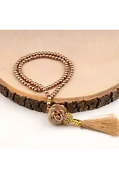 Mini Taşlı Güllü Tesbih Gold (99lu - 6mm)