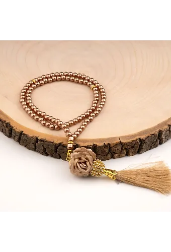 Mini Taşlı Güllü Tesbih Gold (99lu - 6mm)