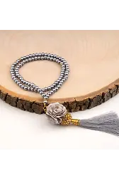 Mini Taşlı Güllü Tesbih Gri (99lu - 6mm)