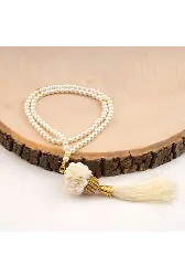 Mini Taşlı Güllü Tesbih Krem (99lu - 6mm)