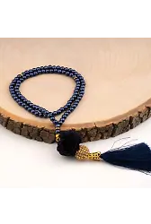 Mini Taşlı Güllü Tesbih Lacivert (99lu - 6mm)