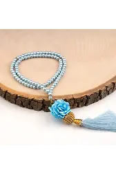 Mini Taşlı Güllü Tesbih Mavi (99lu - 6mm)