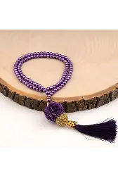 Mini Taşlı Güllü Tesbih Mor (99lu - 6mm)