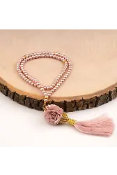 Mini Taşlı Güllü Tesbih Pembe (99lu - 6mm)