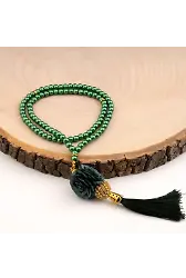 Mini Taşlı Güllü Tesbih Yeşil (99lu - 6mm)