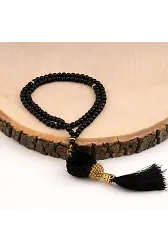 Mini Taşlı Güllü Tesbih Siyah (99lu - 6mm)